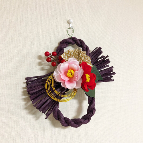 寒椿の花しめ縄（弐） お正月飾りお正月リース しめ縄・しめ飾り Le