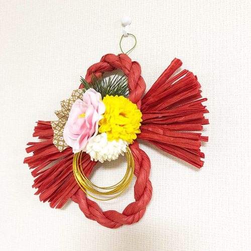寒椿の花しめ縄（赤） お正月飾りお正月リース しめ縄・しめ飾り Le