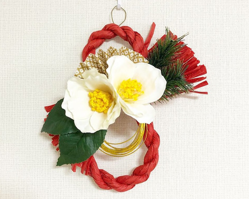 白椿の花しめ縄（八の字型） お正月飾りお正月リース しめ縄・しめ飾り