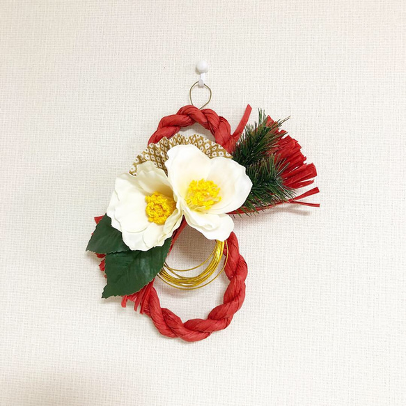 白椿の花しめ縄（八の字型）  お正月飾りお正月リース 3枚目の画像