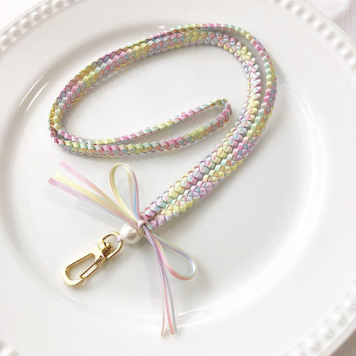 再販×3♡リボンレイのネックストラップ（パステルレインボー） ネック