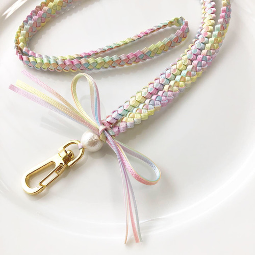 再販×3♡リボンレイのネックストラップ（パステルレインボー） ネック