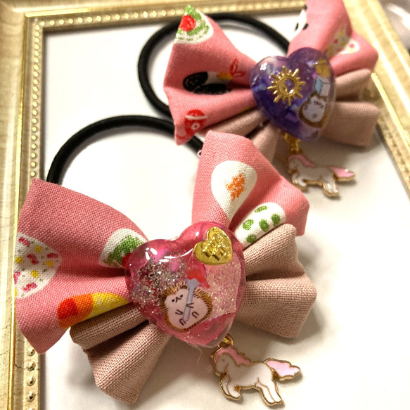 大人気 ゴムの付け替え可能 リボン ヘアゴム レジン チャーム付き