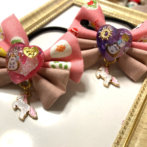 大人気 ゴムの付け替え可能 リボン ヘアゴム レジン チャーム付き