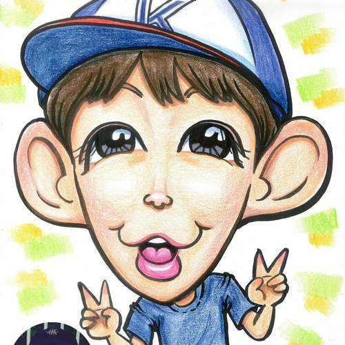 かわいい笑顔 水彩似顔絵 中色紙サイズ【送料無料】 イラスト 似顔絵