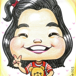 かわいい笑顔 水彩似顔絵 中色紙サイズ【送料無料】 イラスト 似顔絵