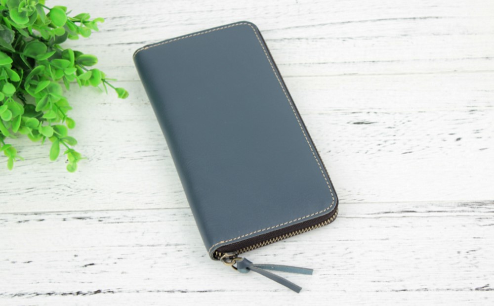 本革 上品な色合いオールレザーロングウォレット ♪Blue♪