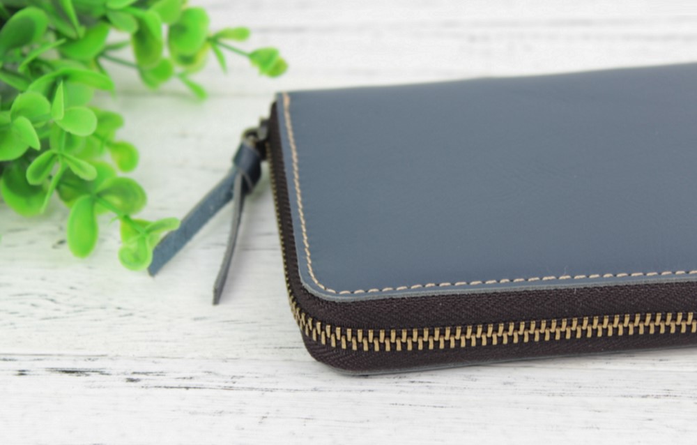 本革 上品な色合いオールレザーロングウォレット ♪Blue♪