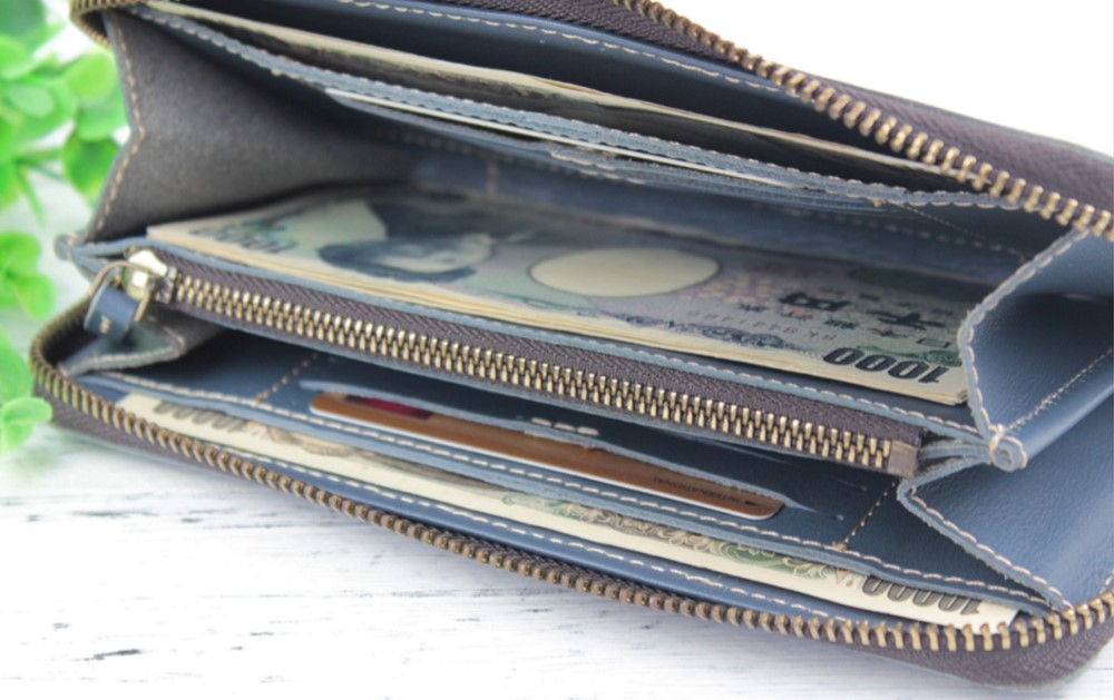 本革 上品な色合いオールレザーロングウォレット ♪Blue♪