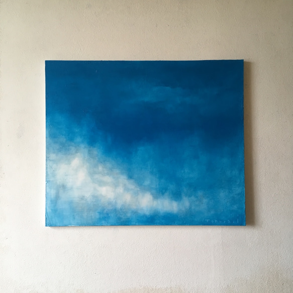 絵画　油絵　原画　抽象画　青　空　夏　現代アート　インテリア　F8 絵画 油絵 原画 抽象画 現代アート ブルー 幻想的 インテリア F8