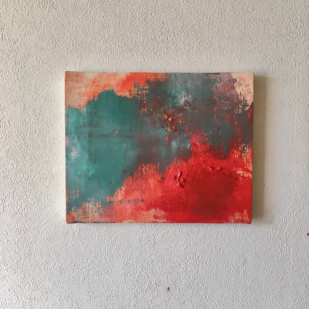 22×27㎝「民家と壮大な雲」油彩・原画・F3
