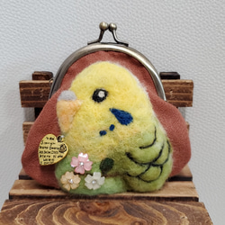 羊毛　刺繍　セキセイインコ　財布　コインケース 1枚目の画像