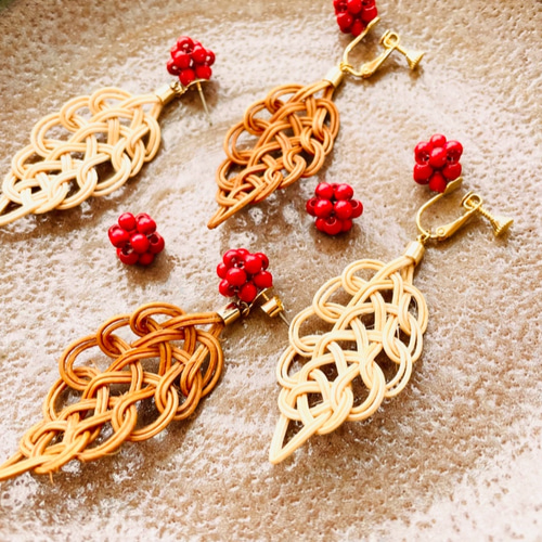 籐*rattan*Leaf ピアス/イヤリング 16KGP (K14gfピアス変更可