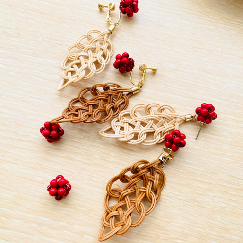 籐*rattan*Leaf ピアス/イヤリング 16KGP (K14gfピアス変更可