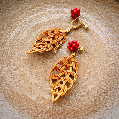 籐*rattan*Leaf ピアス/イヤリング 16KGP (K14gfピアス変更可