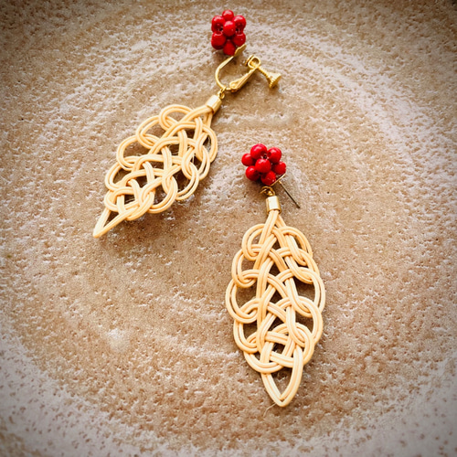 籐*rattan*Leaf ピアス/イヤリング 16KGP (K14gfピアス変更可