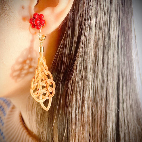 籐*rattan*Leaf ピアス/イヤリング 16KGP (K14gfピアス変更可
