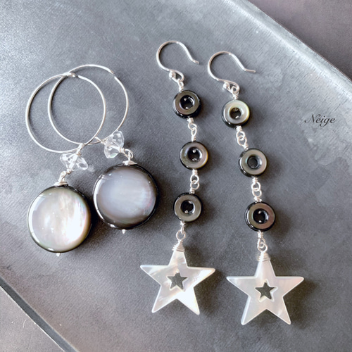 ブラックシェル（黒蝶貝）AAA コイン18×18×5mm 2粒天然石パーツ 天然石