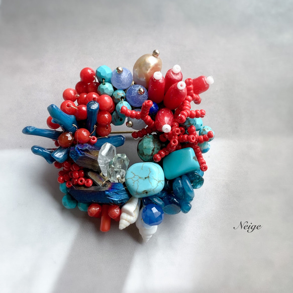 サマーコーラル　ドーナツブローチ【限定1個】 1枚目の画像