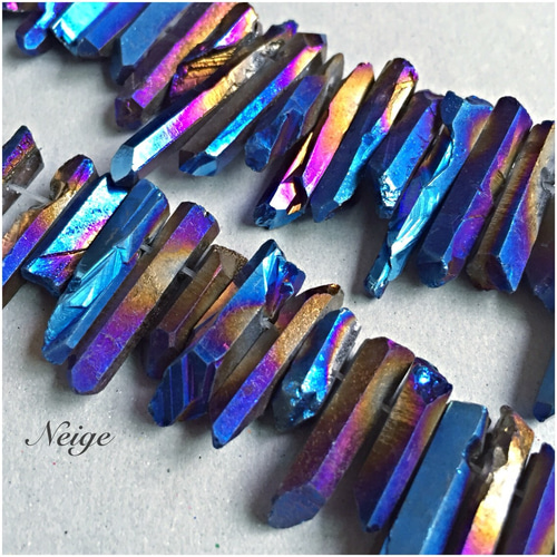 再販 クリスタル氷柱カット メタリックコーティング ブルー系 天然石 