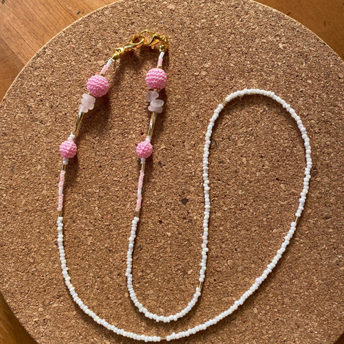 ♪426❤️ 天然石　ローズクォーツ　花　マスクチェーン ♪426❤️ 天然石 ローズクォーツ 花 マスクチェーン ♪426❤️ 天然石