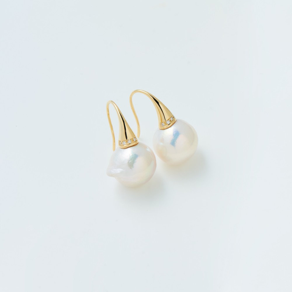 輸入品販売 K14パール×ダイヤピアス ピアス（フック・チェーン） TRÉCA