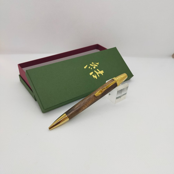 木製ボールペン/結ペンあかつき/黒柿くろかき　しま杢/ゴールド 4枚目の画像