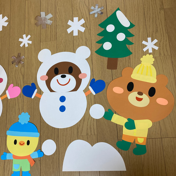 【オーダー受付中】雪だるま 壁面飾り くま うさぎ 冬 クリスマス 壁面装飾 保育園 幼稚園 飾り 保育 壁面 3枚目の画像