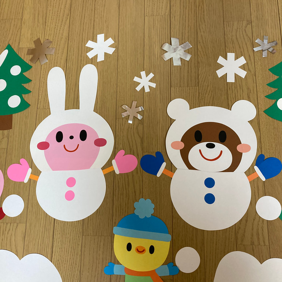 【オーダー受付中】雪だるま 壁面飾り くま うさぎ 冬 クリスマス 壁面装飾 保育園 幼稚園 飾り 保育 壁面 4枚目の画像