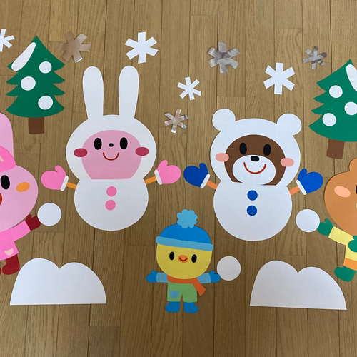 オーダー受付中】雪だるま 壁面飾り くま うさぎ 冬 壁面装飾