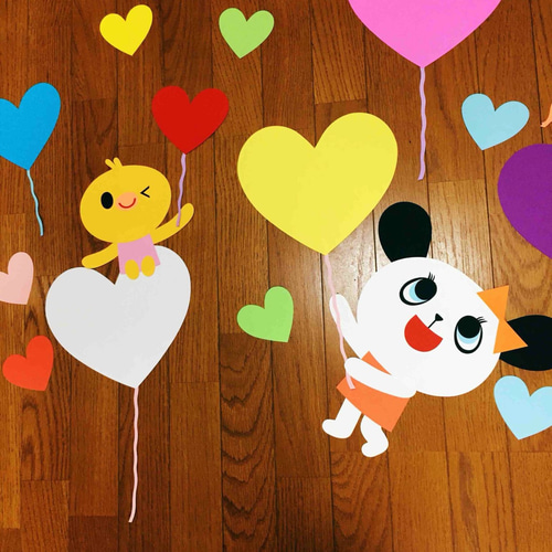 ストーン アートパネル 子供とハートの風船 60x80cm 6mのバルーン