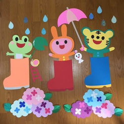 【オーダー受付中】長靴で遊ぼう♪ ６月 梅雨 壁面装飾 壁面飾り 保育園 幼稚園 病院等 雨 1枚目の画像