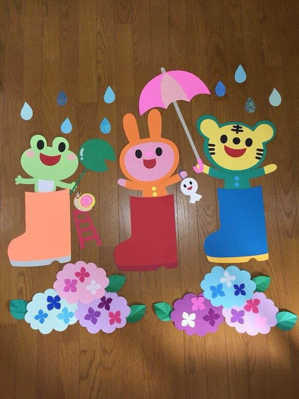 【オーダー受付中】長靴で遊ぼう♪ ６月 梅雨 壁面装飾 壁面飾り 保育園 幼稚園 病院等 雨 1枚目の画像