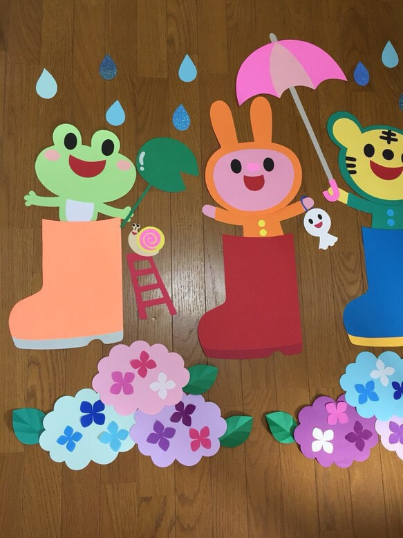 【オーダー受付中】長靴で遊ぼう♪ ６月 梅雨 壁面装飾 壁面飾り 保育園 幼稚園 病院等 雨 2枚目の画像