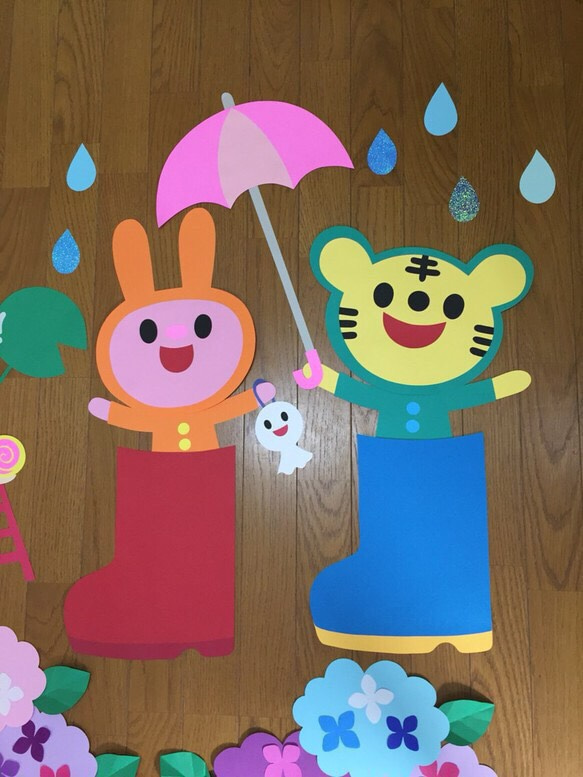 【オーダー受付中】長靴で遊ぼう♪ ６月 梅雨 壁面装飾 壁面飾り 保育園 幼稚園 病院等 雨 3枚目の画像