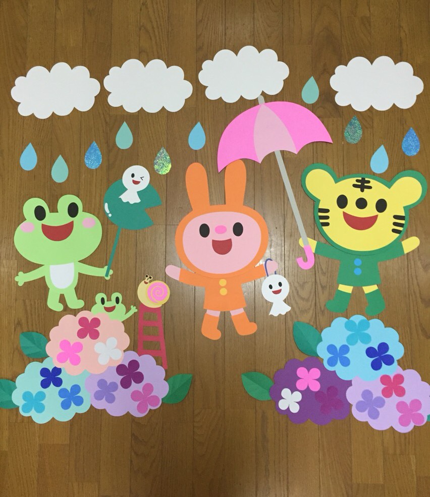 オーダー受付中】雨の日楽しいな♪ 6月 梅雨 壁面飾り 保育園