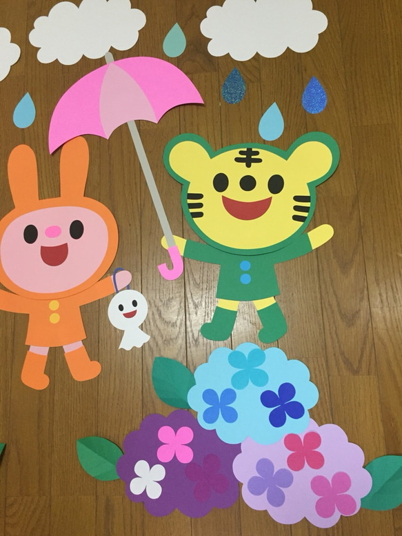 【オーダー受付中】雨の日楽しいな♪ ６月 梅雨 壁面飾り 保育園幼稚園等 2枚目の画像