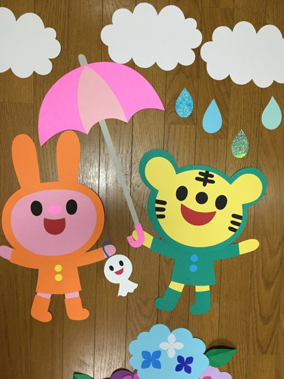 【オーダー受付中】雨の日楽しいな♪ ６月 梅雨 壁面飾り 保育園幼稚園等 4枚目の画像