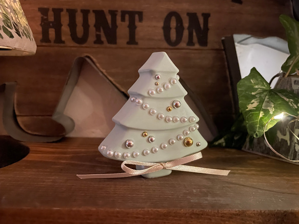 Xmasアロマストーン　自立するクリスマスツリー　無料ギフトBOX アンティークグリーン 4枚目の画像
