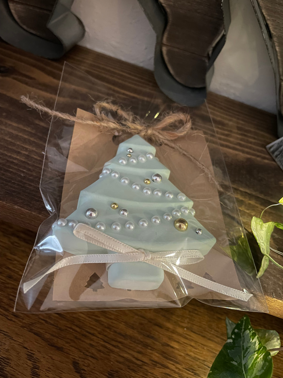 Xmasアロマストーン　自立するクリスマスツリー　無料ギフトBOX アンティークグリーン 6枚目の画像