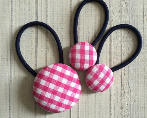 27-230くるみボタンヘアゴム てんとう虫 さくらんぼ チェック柄 27-230くるみボタンヘアゴム てんとう虫 さくらんぼ チェック柄