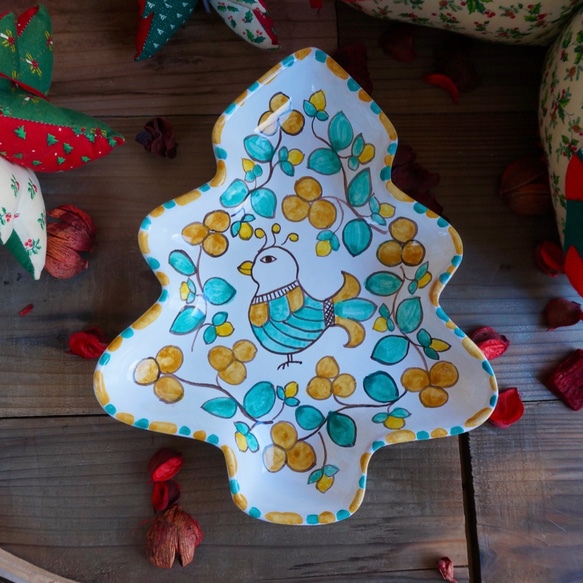 木の形のお皿 20cm ALB000 マヨリカ焼き イタリア陶器 クリスマス