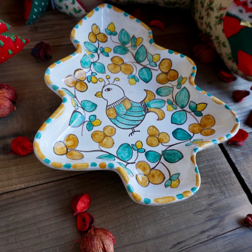 木の形のお皿 20cm ALB000 マヨリカ焼き イタリア陶器 クリスマス