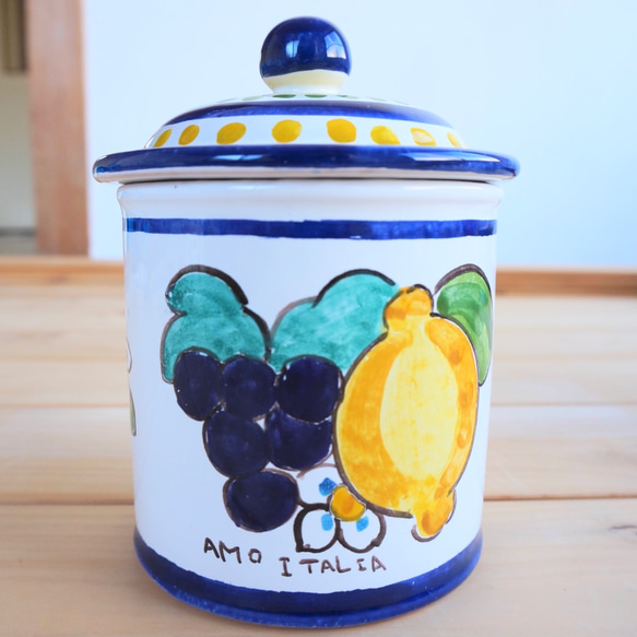 キャニスター 中 CAN006 蓋付き陶器 マヨリカ焼き イタリア陶器