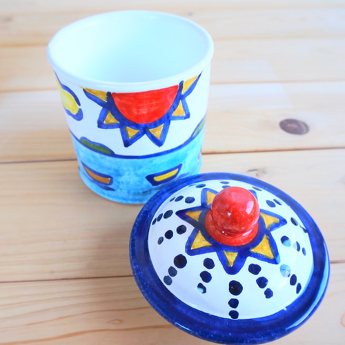 キャニスター 蓋付き陶器 中 CAN005 マヨリカ焼き イタリア陶器
