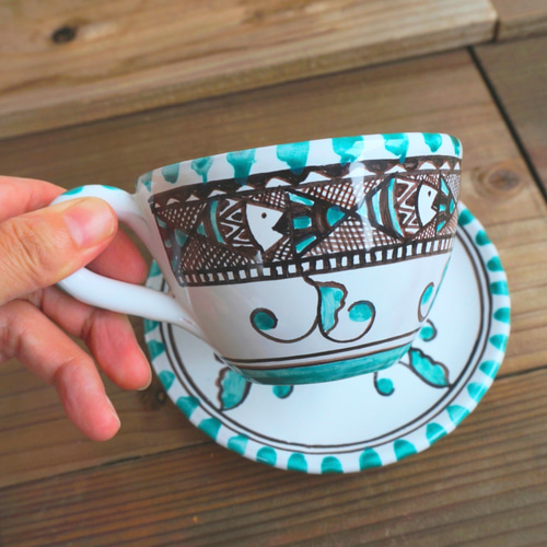 カップ＆ソーサー TAZ007 マヨリカ焼き イタリア陶器 ティー