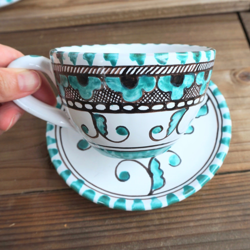 カップ＆ソーサー TAZ007 マヨリカ焼き イタリア陶器 ティー