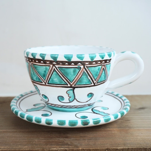 カップ＆ソーサー TAZ007 マヨリカ焼き イタリア陶器 ティーカップ