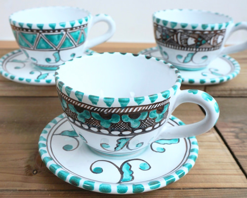 イタリアアンティーク｜SICのカップ（2個セット） カップ＆ソーサー TAZ007 マヨリカ焼き イタリア陶器 ティーカップ