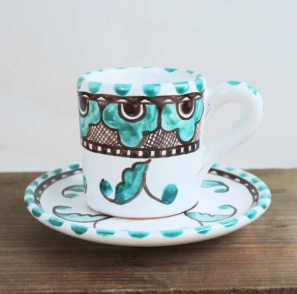 エスプレッソカップ＆ソーサー TAZ003 マヨリカ焼き イタリア陶器